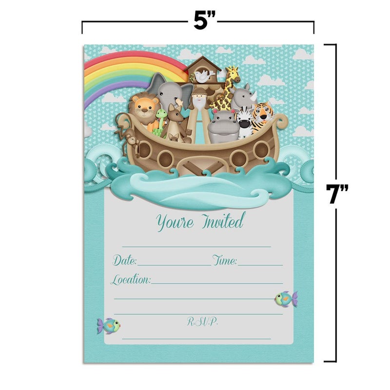 Amanda Creation Noahâ€™s Ark Birthday Party or Baby Shower Invitations, 20 5x7 Fill In Cards with Twenty White Envelopes by AmandaCreation - Image 5